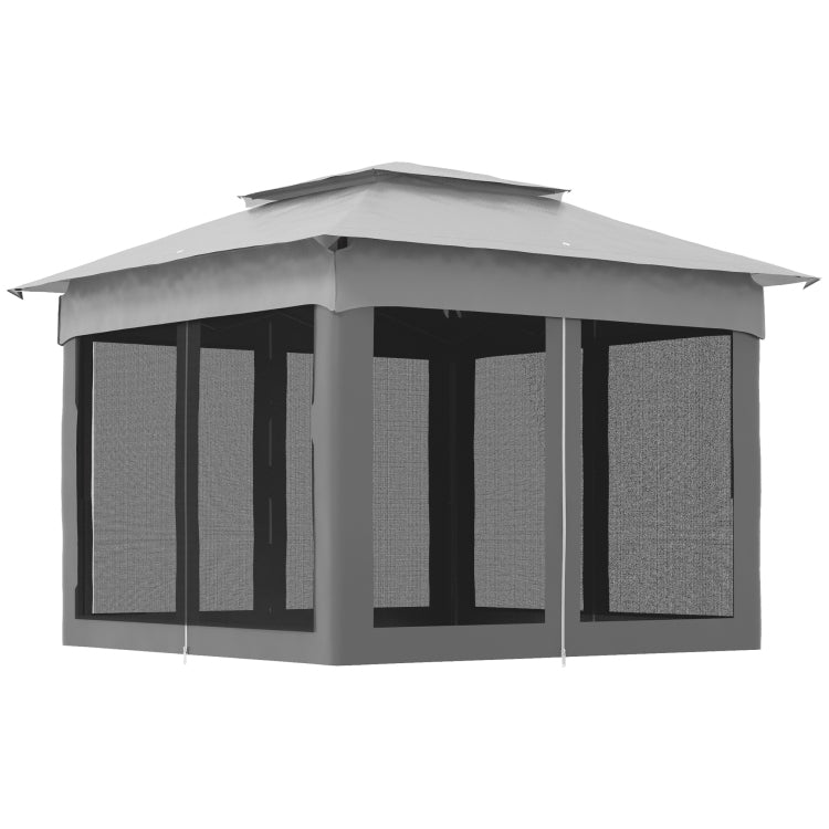 Outsunny 11' X 11' Pop Up Canopy, Outdoor Patio Gazebo Shelter With Removable Zipper Netting, Instant Event Tent W 114 Square Feet Of Shade And Carry Bag For Backyard, Garden, Light Gray