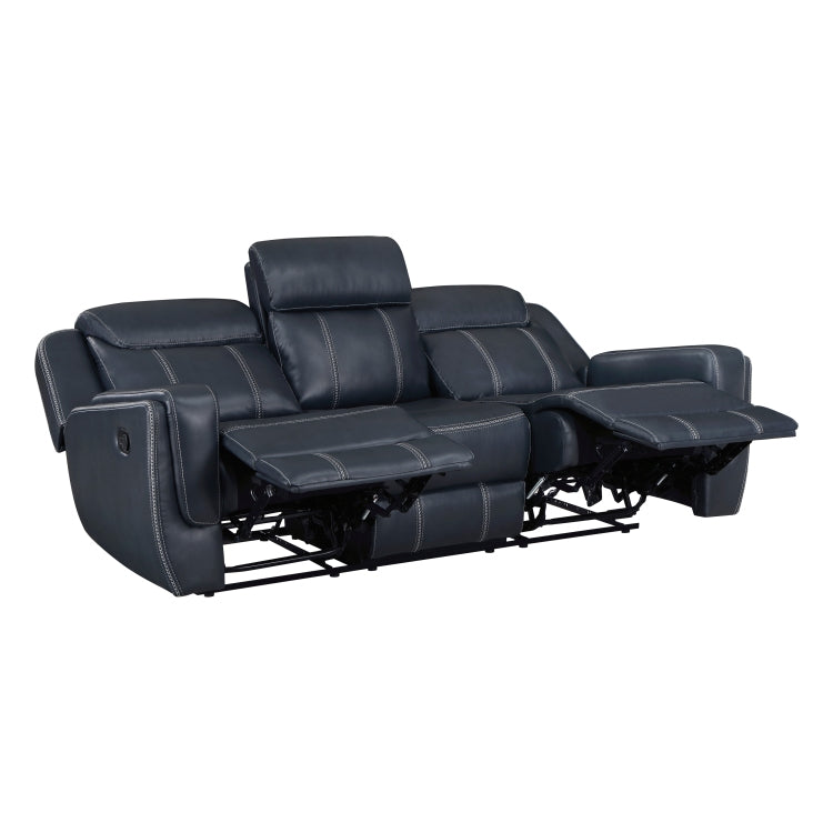 Modern Living Room Furniture 2Pc Reclining Sofa Set Blue Faux Leather Upholstery Reclining Sofa Loveseat With Cup Holders, Power Outlets, Usb Ports