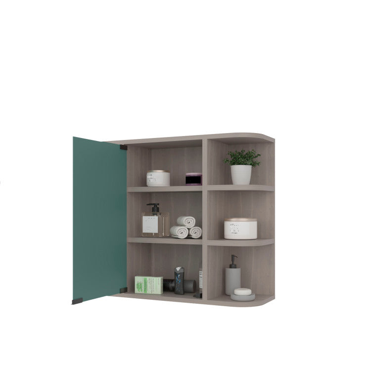 Medicine Cabinet 19" H, Six External Shelves, Three Interior Shelves, Light Gray