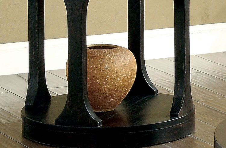 Transitional Style Antique Black Finish Bold Round Structure End Table With Extra Storage Shelf I Designed Legs Coffee Table Not Included