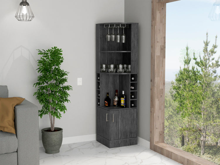 Seattle Bar Cabinet, Eight Bottle Cubbies, Two Large Open Shelves