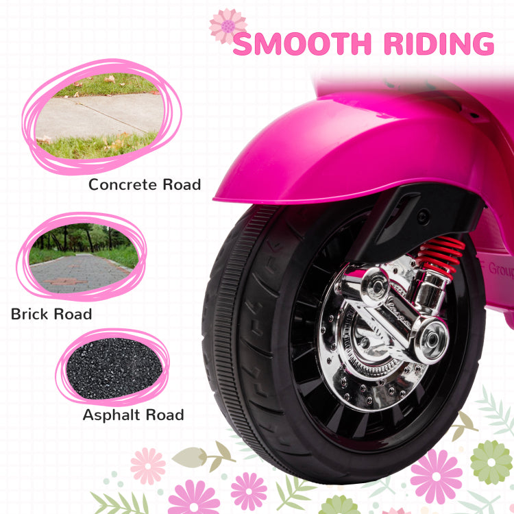 Qaba Vespa Licensed Electric Motorcycle For Kids, 6V Toddler Motorcycle, Battery Operated Motorbike For Kids With Music, Fm Radio, Headlight, Single Button Start For 3 6 Years, Pink