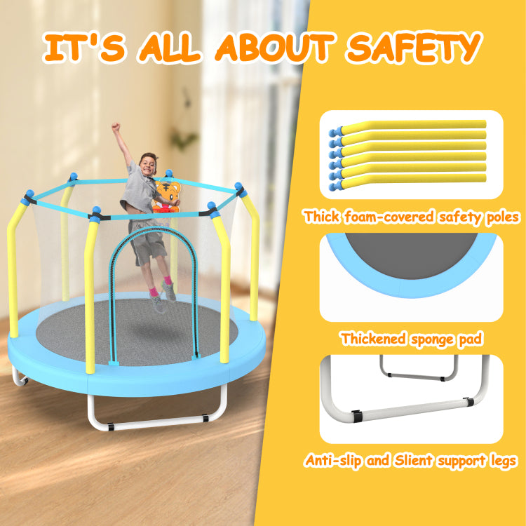 55 Inch Trampoline For Kids Indoor & Outdoor Small Toddler Trampoline With Basketball Hoop