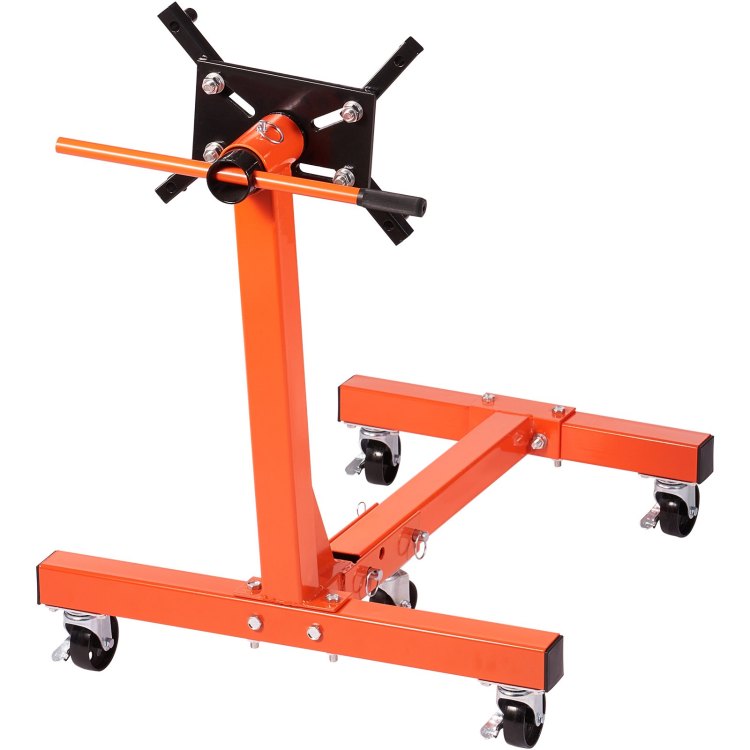 Engine Stand, 1500 Lbs 3 4 Ton Rotating Engine Motor Stand With 360 Degree Adjustable Head, Cast Iron Folding Motor Hoist Dolly, 5 Caster, 4 Adjustable Arms, For Vehicle Maintenance