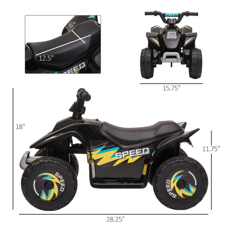 Aosom 6V Kids Atv 4 Wheeler Ride On Car, Electric Motorized Quad Battery Powered Vehicle With Forward Reverse Switch For 18 36 Months Old Toddlers, Black