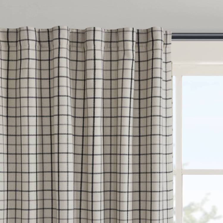 1Pc 50X84" Plaid Rod Pocket And Back Tab Curtain Panel With Fleece Lining