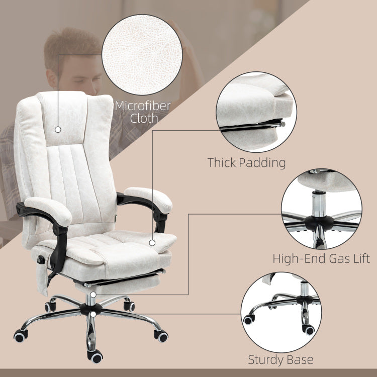Massage Office Chair , Reclining Computer Chair With Adjustable Height And Footrest,White