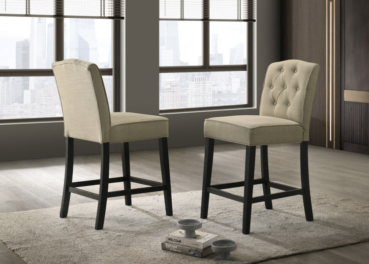 Jacopo Set Of 2 Beige Fabric Counter Height Chairs With Black Finish Legs