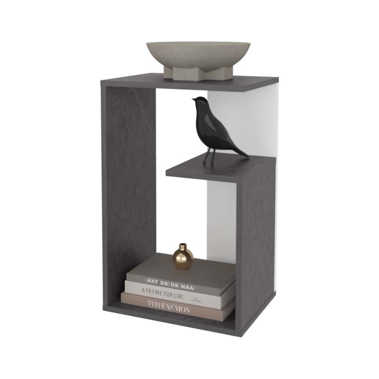 Onix And White Side Table In Melamine With Open Storage