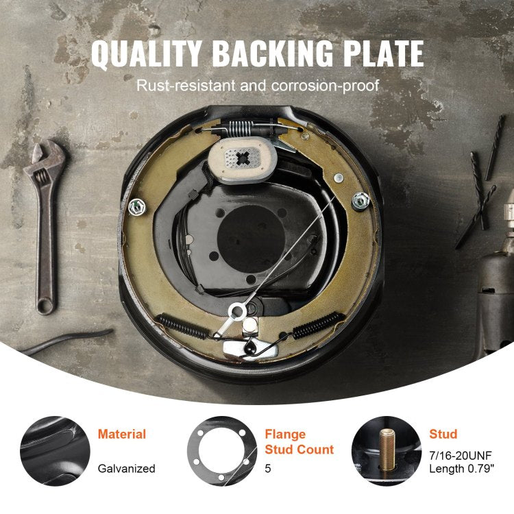 Trailer Hub Drum Kits 8 On 6.5" B.C. With 12" X 2" Electric Brakes, Self Adjusting Trailer Brake Assembly For 7000 Lbs Axle, 5 Hole Mounting, Backing Plates For Brake System Part Replacement