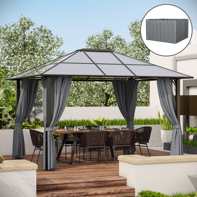 Outsunny 10' X 12' Universal Gazebo Sidewall Set With Panels, Hooks And C Rings Included For Pergolas And Cabanas, Gray