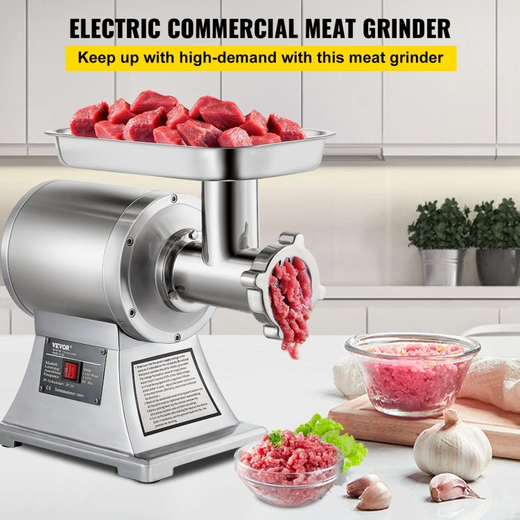 Commercial Meat Grinder,550Lb H 1100W Electric Meat Grinder, 220 Rpm Heavy Duty Stainless Steel Industrial Meat Mincer W 2 Blades, Grinding Plates & Stuffing Tubes