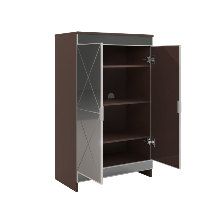 Elegant Decor Mirrored Cabinet With Silver Edging,Mirrored Cabinet With Double Door Storage,Shoe Storage Cabinet For Entryway,Glass Brown Finish