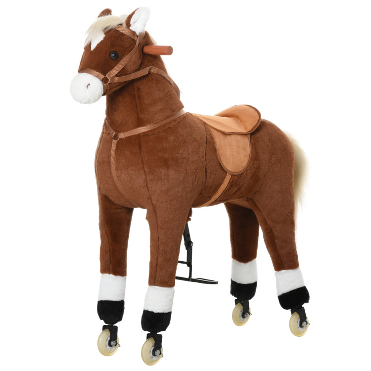 Qaba Kids Ride On Walking Horse With Easy Rolling Wheels, Soft Huggable Body, & A Large Size For Kids 5 16 Years