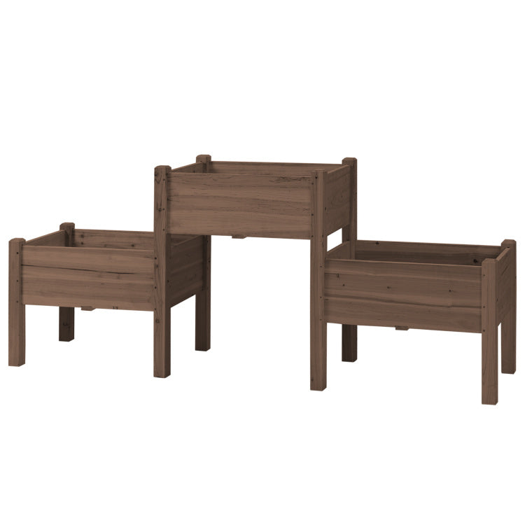 Outsunny Raised Garden Bed With 3 Planter Box, Elevated Wooden Plant Stand With Drainage Holes, For Vegetables, Herb And Flowers, Coffee