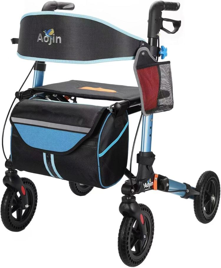 Rollator Walker For Seniors, Lightweight Foldable All Terrain Rolling Walker With Seat, Aluminum Walkers With 8 Inch Rubber Wheels, Handles And Backrest For Seniors And Adult Blue