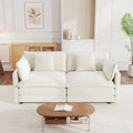 Modern Fabric Loveseat Sofa Couch For Living Room, Upholstered Large Size Deep Seat 2 Seat Sofa With 4 Pillows ,White Chenille