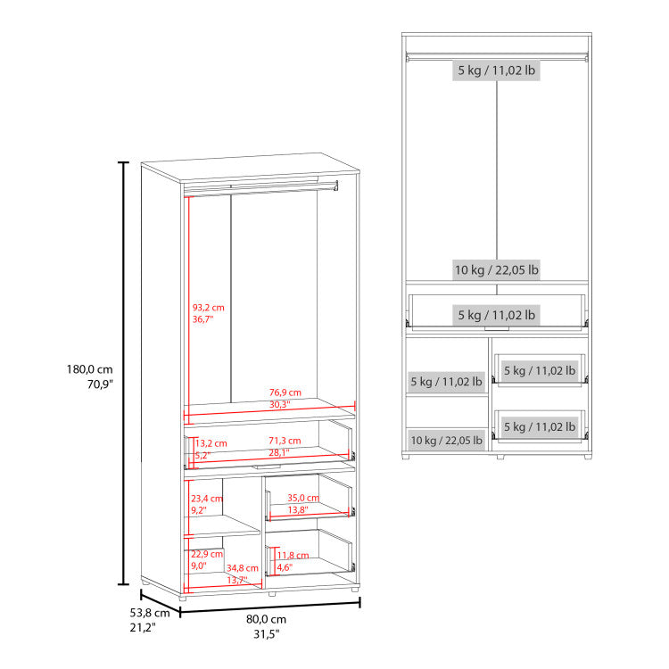 Alpine Armoire With Double Doors, Internal Shelves And Hanging Rod, Black