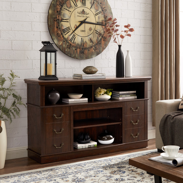 Retro Tv Stand With Storage For Tvs Up To 65'', Mid Century Modern Tv Stand & Entertainment Center With Shelf,Tv Stand For Media,Tv Console Table For Living Room Espresso 60"W*15.75"D*34.25"H