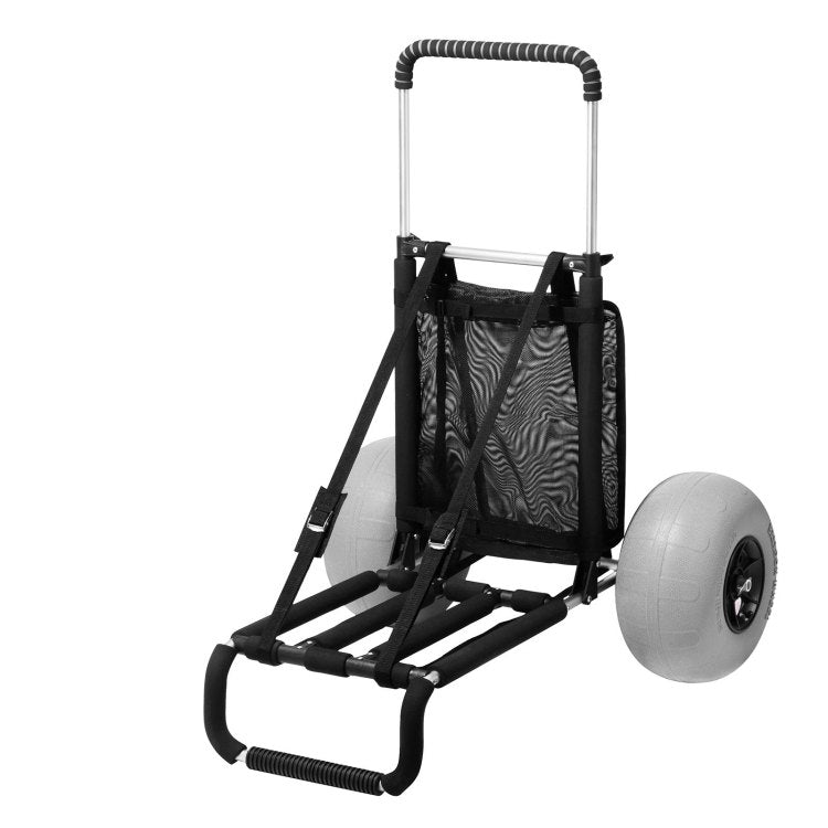 Beach Dolly With Big Wheels For Sand, 29.9" X 15.4" Cargo Deck, W 12" Balloon Wheels, 165Lbs Loading Capacity Folding Sand Cart & 27" To 44.7" Adjustable Height, Heavy Duty Cart For Beach