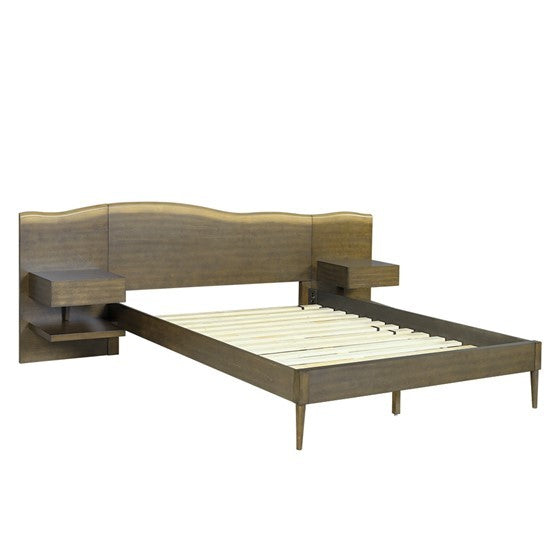 Platform Bed Frame With Live Edge Headboard And Built In Nightstands Drawers