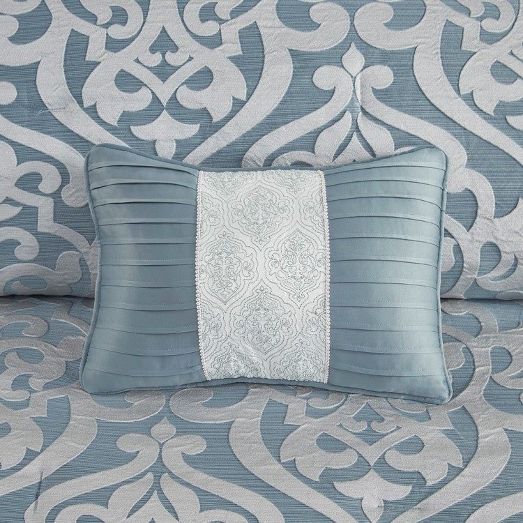 8 Piece Jacquard Comforter Set Aqua Silver Queen