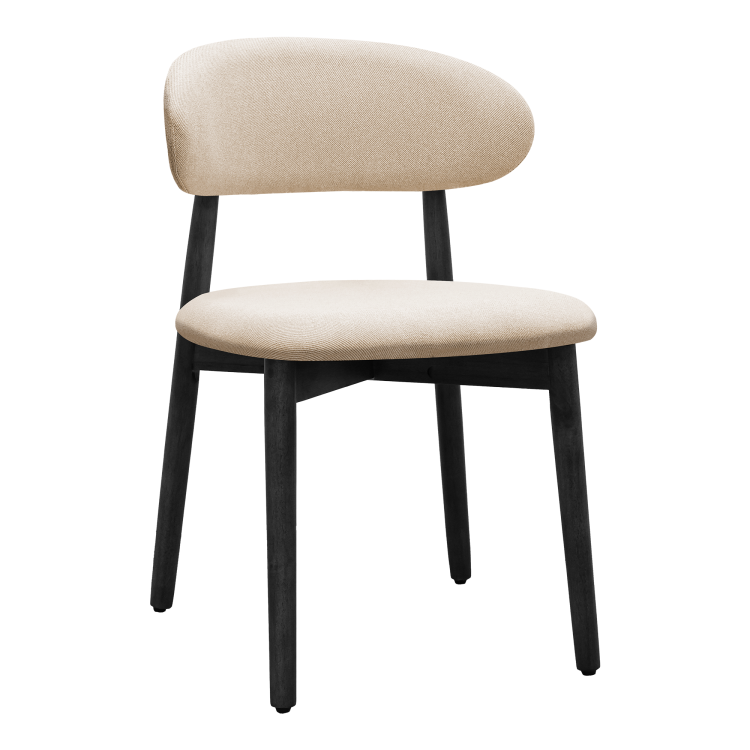 Beige Cotton Linen Fabric Upholstered Dining Chair With Black Solid Wood Legs, Armless Chair Set Of 4 For Kitchen, Restaurant, Living, Meeting Room