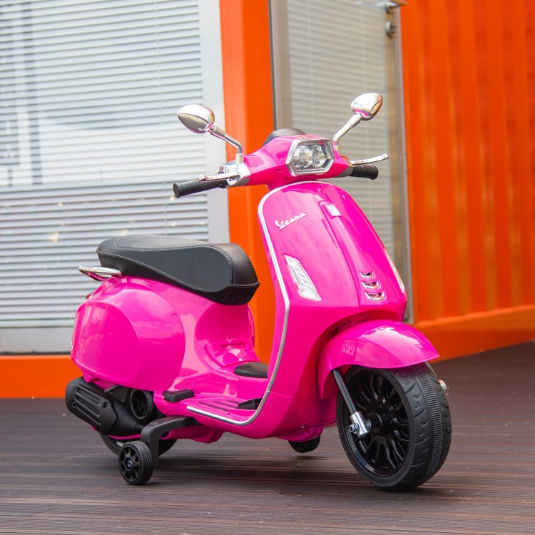 Qaba Vespa Licensed Electric Motorcycle For Kids, 6V Toddler Motorcycle, Battery Operated Motorbike For Kids With Music, Fm Radio, Headlight, Single Button Start For 3 6 Years, Pink