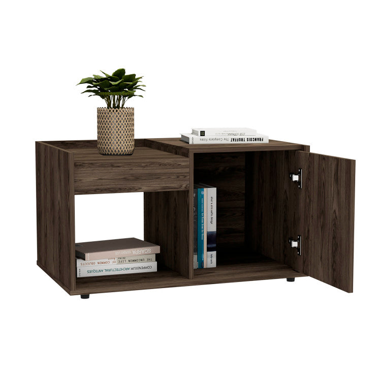 Velvet Coffee Table, One Open Shelf, Single Door Cabinet