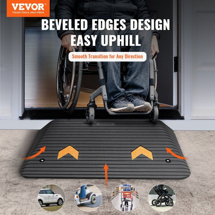Upgraded Rubber Threshold Ramp, 3.5" Rise Door Ramp With 1 Channel, Natural Rubber Car Ramp With Non Slip Textured Surface, 33069 Lbs Load Capacity Curb Ramp For Wheelchair And Scooter