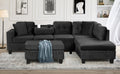 105" Modern Sectional Sofa With Storage Ottoman, L Shape Couch With 2 Pillows And Cup Holders,Sectional Sofa With Reversible Chaise For Living Room, Black