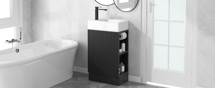 18.6" Bathroom Vanity With Sink, Bathroom Vanity Cabinet With Two Tier Shelf, Left Or Right Orientation, Black Wf308491 Color