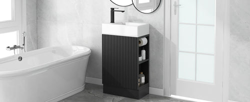 18.6" Bathroom Vanity With Sink, Bathroom Vanity Cabinet With Two Tier Shelf, Left Or Right Orientation, Black Wf308491 Color