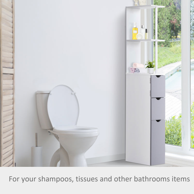 Homcom 54" Tall Bathroom Storage Cabinet, Freestanding Linen Tower With 2 Tier Shelf And Drawers, Narrow Side Floor Organizer, White