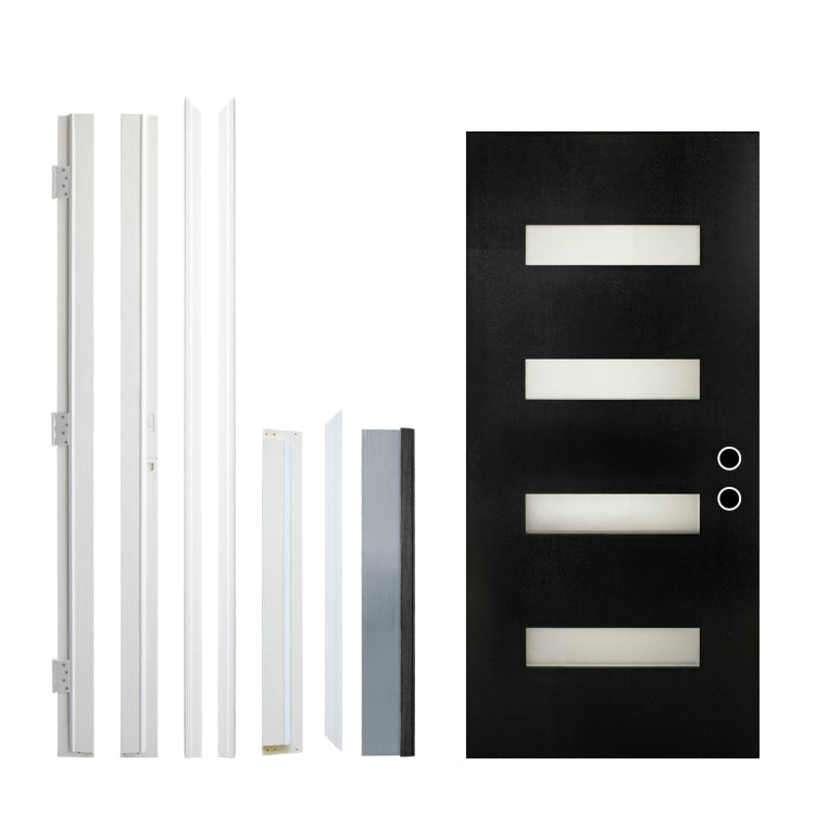 36 X 80 Fiberglass Entry Door With Brickmould, Frosted Glass, Black Finishe Knock Down Fiberglass Door Contemporary Style For Home'S Front Entrance, Left Hand Inswing With 4 9 16 White Vinyl Frame