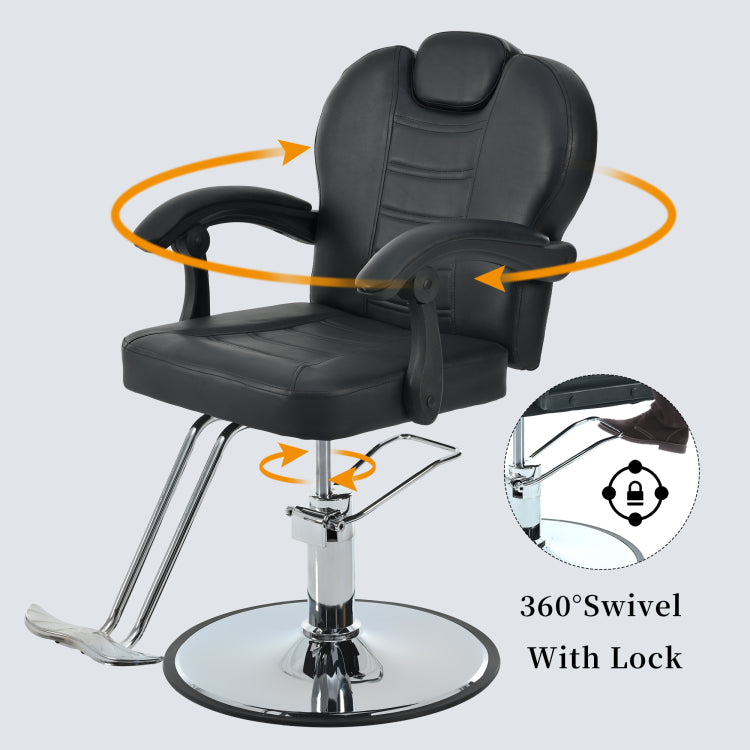 Classic Reclining Barber Chair Salon Chair For Hair Stylist With Heavy Duty Hydraulic Pump, 360 Rotation, Tattoo Chair Shampoo Beauty Salon Equipment, Max Load Weight 330 Lbs, Black