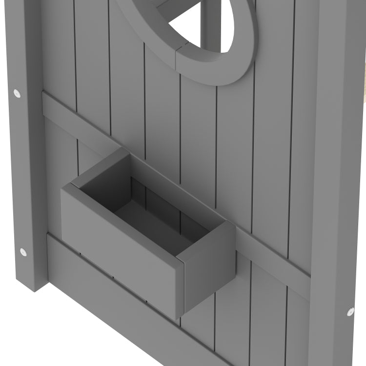 Twin Size Floor House Bed For Toddler, Kids Montessori Bed With Storage Shelf, Playhouse Bed With Roof Design, Gray