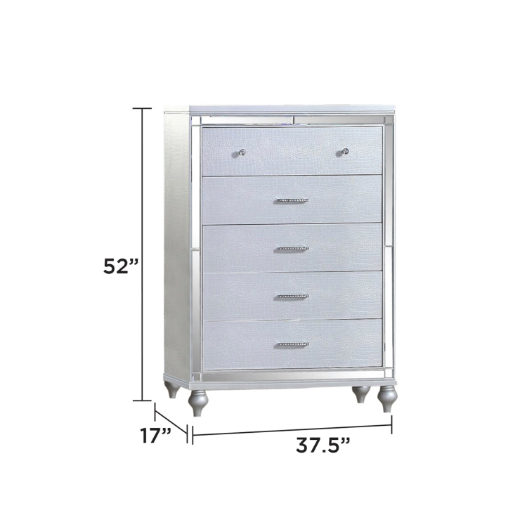Sterling King 5 Pc Led Bedroom Set Made With Wood In Silver Color Nj Inventory