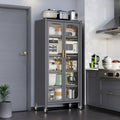 65" Kitchen Pantry Storage Cabinet, 6 Tier Metal Display Storage Cabinet With Transparent Door, Adjustable Shelves & Wheels, Food Pantries Cabinets, For Kitchen, Living Room And Dining Room, Gray