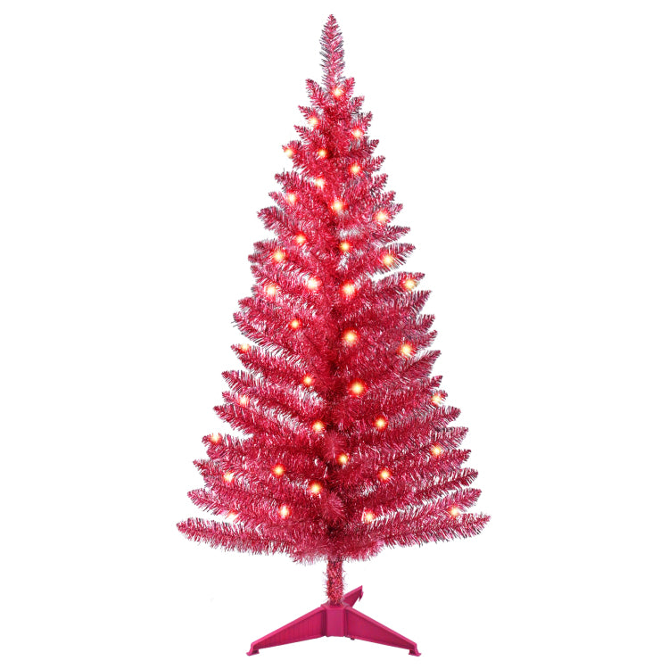 4Ft Red Christmas Tree With 50 Ul Lights, 122 Pvc Tips Prelit Artificial Holiday Tree For Indoor Decoration, Small Space, Tabletop, Apartment, Or Office