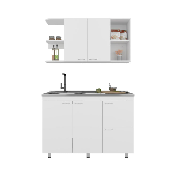 Kitchen Cabinet Set, 6 Doors, 9 Shelves, White Kitchen
