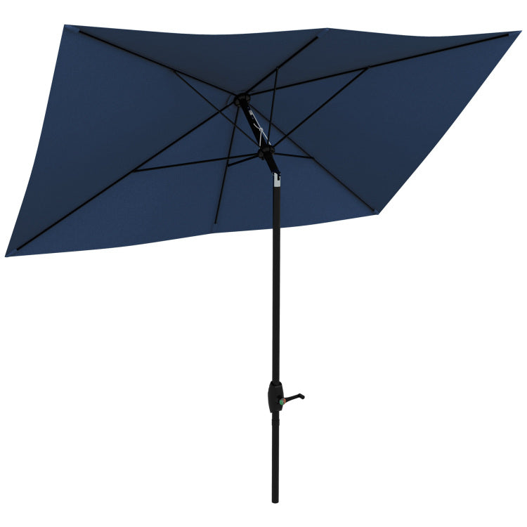 Outsunny 6.5' X 10' Rectangular Market Umbrella, Patio Outdoor Table Umbrella With Crank And Push Button Tilt, Blue