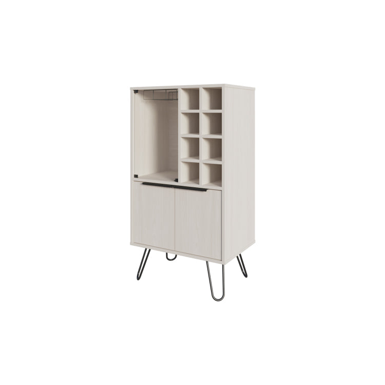 Fairfax Bar Cabinet In Melamine With Glass Rack And Wine Storage,White