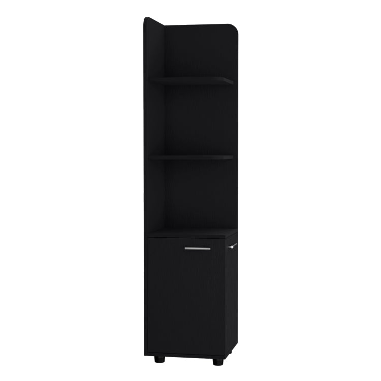 Corner Cabinet 62H" Tall With 3 Tier Shelf And 2 Door, Black