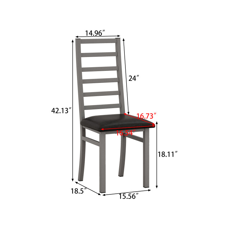 Metal Dining Chairs Set Of 2, Steel Legs And Pu Leather Seats, High Back Armless Dining Chairs, For Kitchen, Living Room, Grey