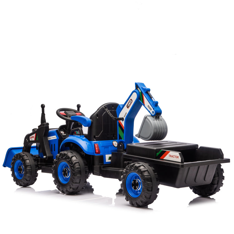 24V Kids Ride On Electric Tractor Toy With 4 In 1 Construction Attachments Excavator, Dump Truck & Bulldozer W Parent Remote Control,3 Speed Adjustable,Built In Music Player,Led Tail Light