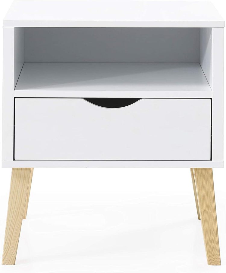 Mid Century Modern Jeff Night Stand, End Table Bed Room Accent Side Table, White