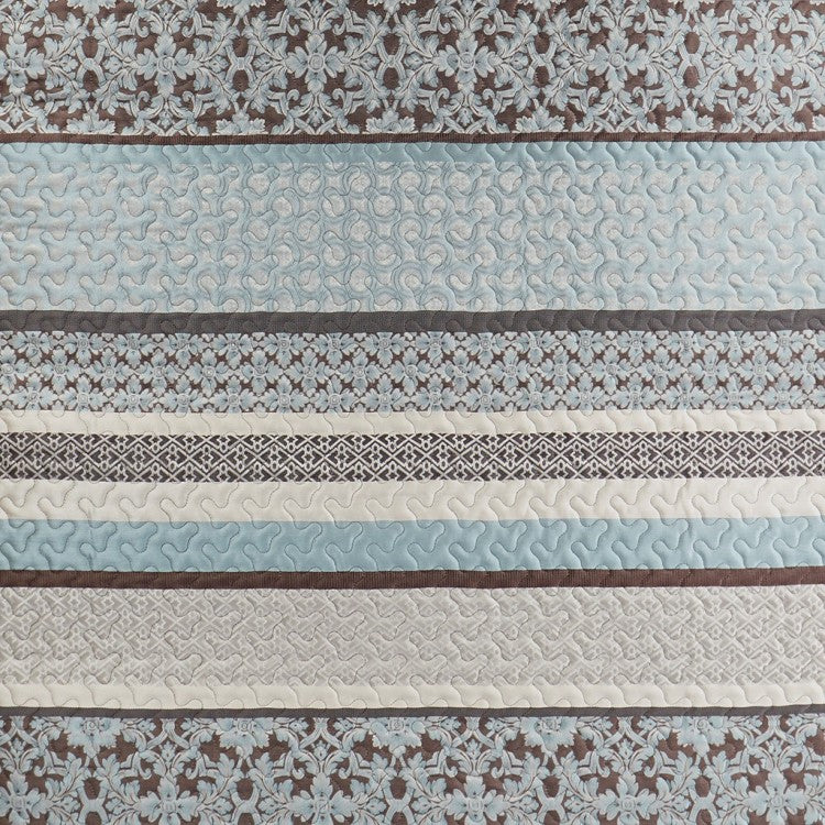 5 Piece Jacquard Quilt Set With Throw Pillows Blue Full Queen