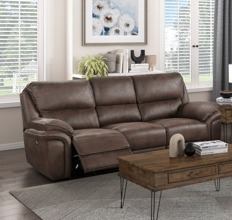 Plush Modern Design Living Room Power Reclining Sofa Brown Microfiber Upholstery Usb Port Solid Wood Frame Furniture 1Pc