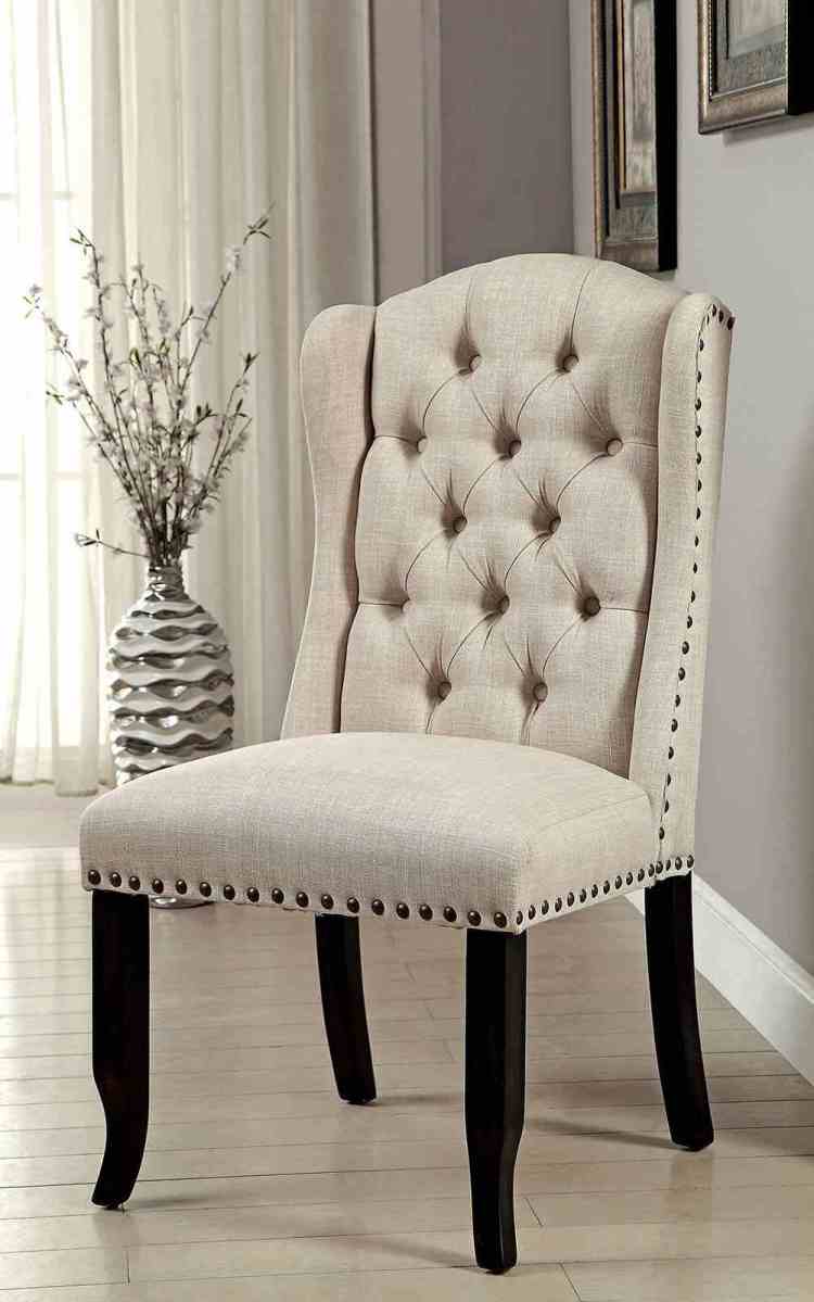 Rustic Style 2Pc Side Chair Button Tufted Nailhead Trim Wingback Antique Black And Beige Finish Dining Room
